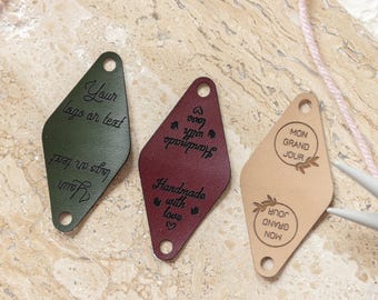 Custom Vegan Leather Rivet Tags: Engraved Triangle Folded Clothing Labels