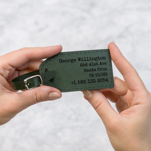 Custom luggage tag with an address, leather tag, personalize luggage tag, personalized gift for him, for her, vegan leather luggage tag