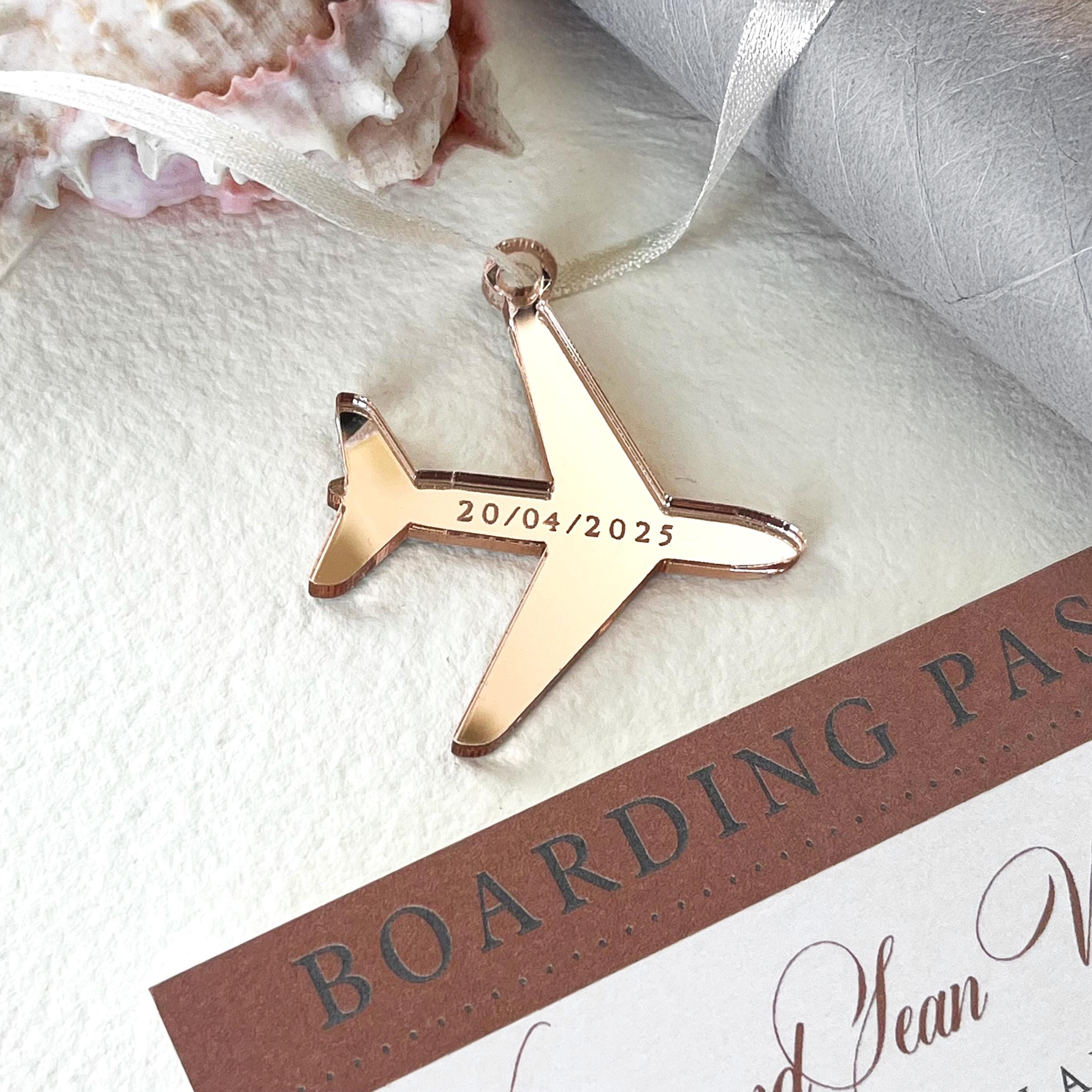 Acrylic Airplane Tag, Custom Engraved Plane Charm, Gift Wrap Accent, Mirror Acrylic Tag with Ribbon, Travel Theme Tag for Invitations