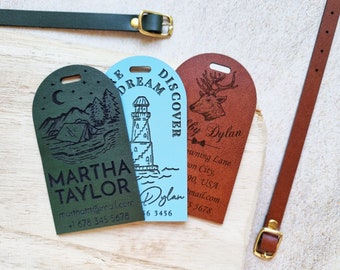 Custom Engraved Vegan Leather Luggage Tag: Arched Shape, Travel Designs