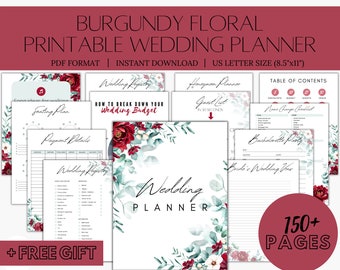 This Burgundy Wedding Planner is perfect for any organized Bride-To-Be. The Burgundy Wedding Planner Binder is Printable & easy to use.