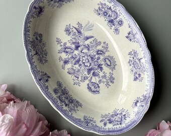 Bol ancien en porcelaine de Gustavsberg, suédois des années 1900 / FAISANS ASIATIQUES 1880-1924 / transfert floral violet / décor de présentoir / villeroy