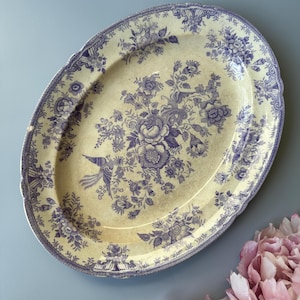 Antieke Zweedse Gustavsberg-porseleinen serveerschaal uit de jaren 1900 / AZIATISCHE FAZANTEN 1880-1924 / bloemen transferware / displaydecor / kleine chip!