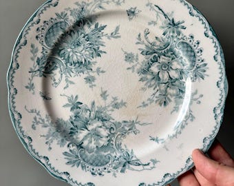 Antique 1910s Swedish Göteborg porcelain plate / ANNA pattern 1911-1926 / vintage white and green floral transfeware / display decor