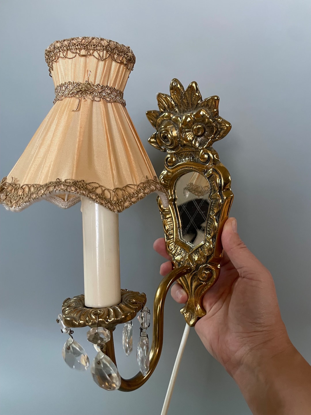 Vintage Bronze Wall Sconce With Crystals / Metal Lamp With Etsy