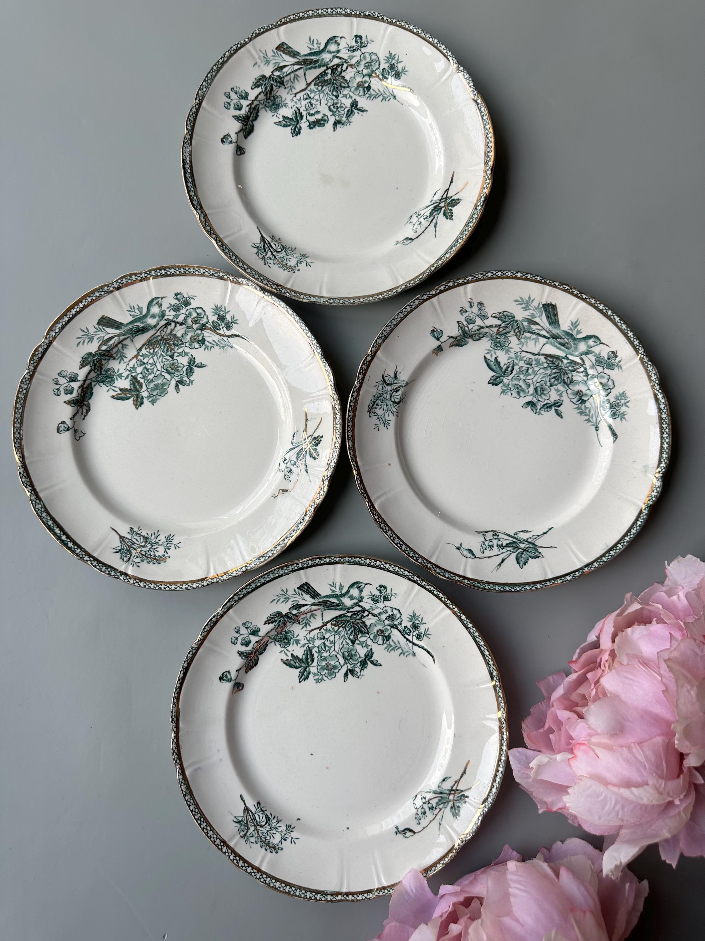 old Gustavsberg＊Wexiö＊Cake plate ２枚 Set of 4 Antique 1890s Swedish GUSTAVSBERG Porcelain Plates / Gold