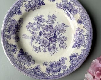 Antique 1900s Gustavsberg porcelain fabric plate / ASIATIC PHEASANTS pattern 1880-1924 / vintage transferware / display decor / price for 1!