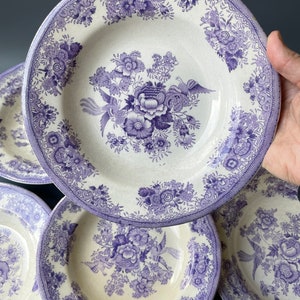 Antique 1900s Swedish Gustavsberg porcelain bowls / ASIATIC PHEASANTS pattern 1880-1924 / floral transferware / Villeroy / purple & white