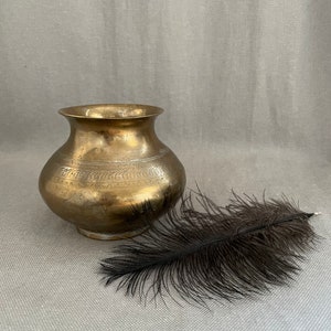 Vintage solid brass vase / engraved / handmade / flower pot / storage canister / home decor / rustic / planter pot / display