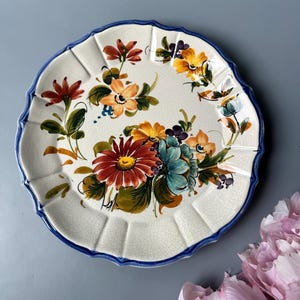 Vintage 1960s Italian BASSANO ceramic plate / hand painted colorful floral pattern / home decor wall display / earthy tones / rustic