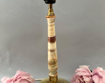 Vintage Onyx Stone Table Lamp with Brass Details, European Lighting
