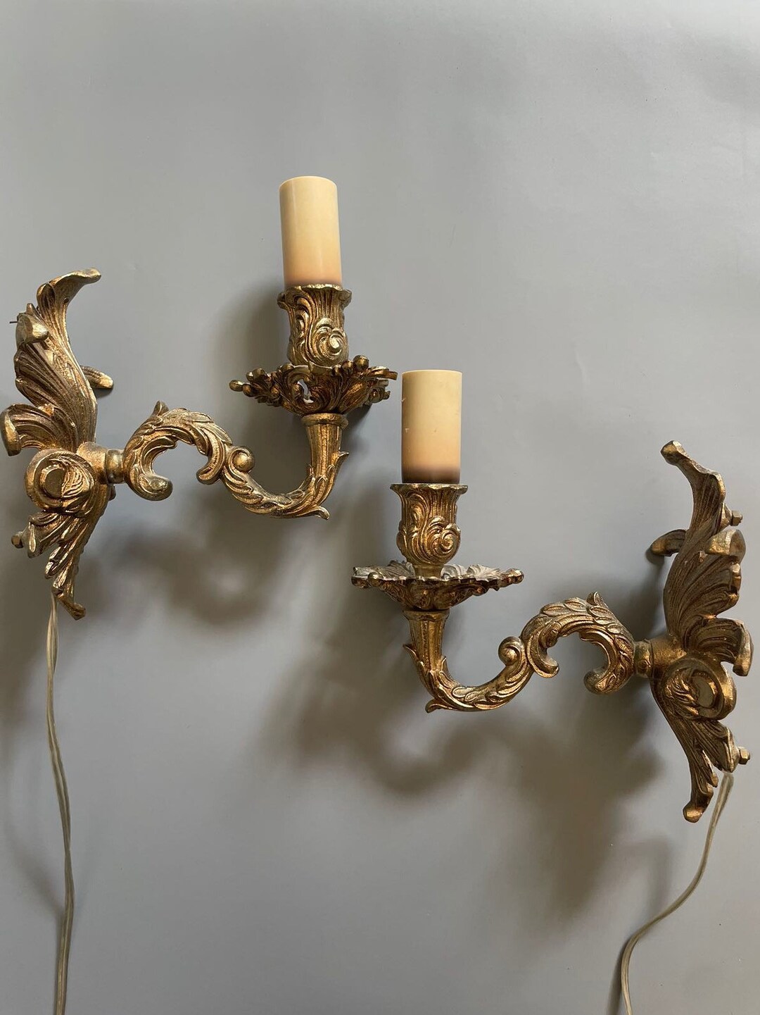 Set of 2 Ornate Vintage Brass Wall Sconces / Swedish / Pair of Etsy