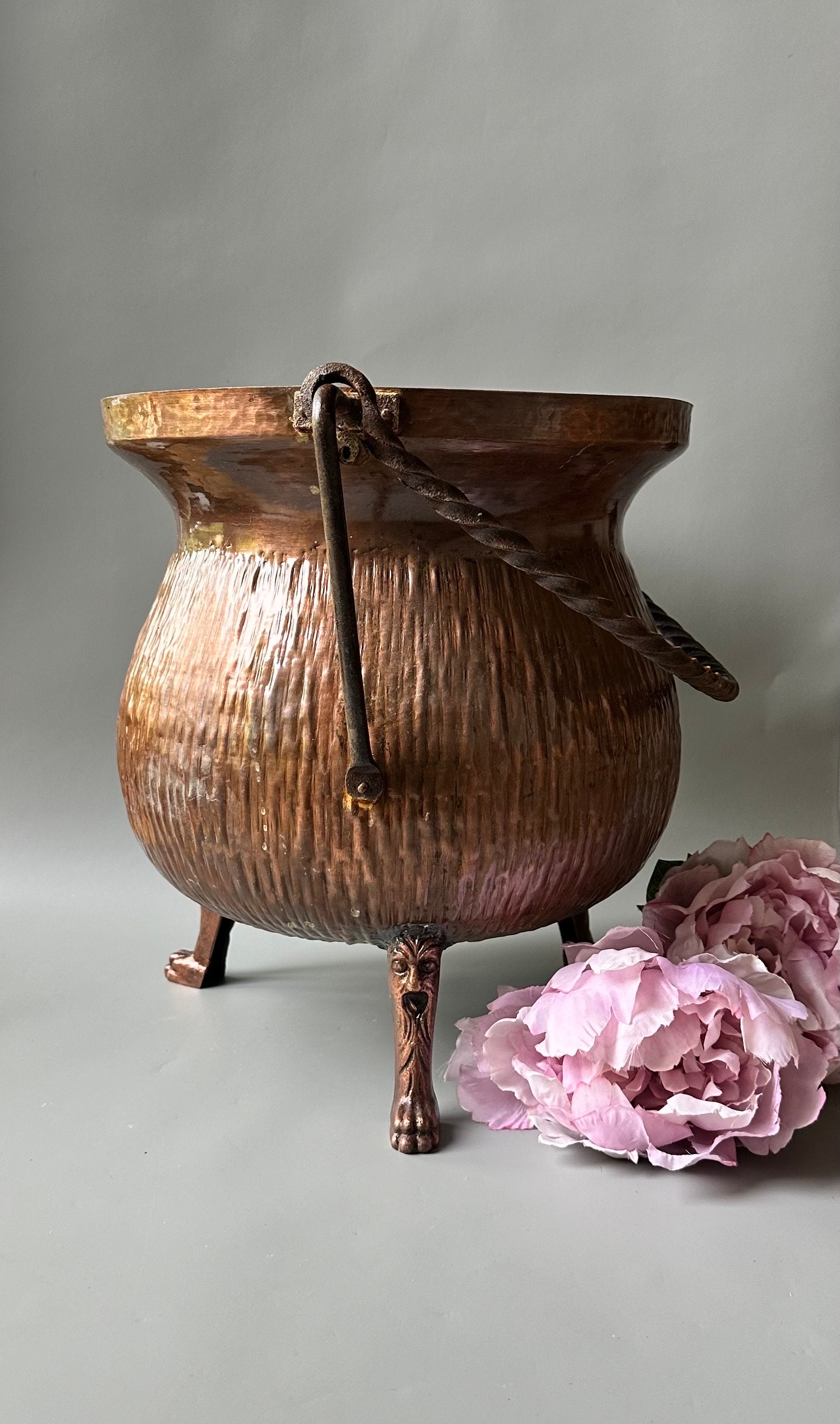 Large Antique Copper Bucket / Rustic Log Holder / Hand Made Planter ...