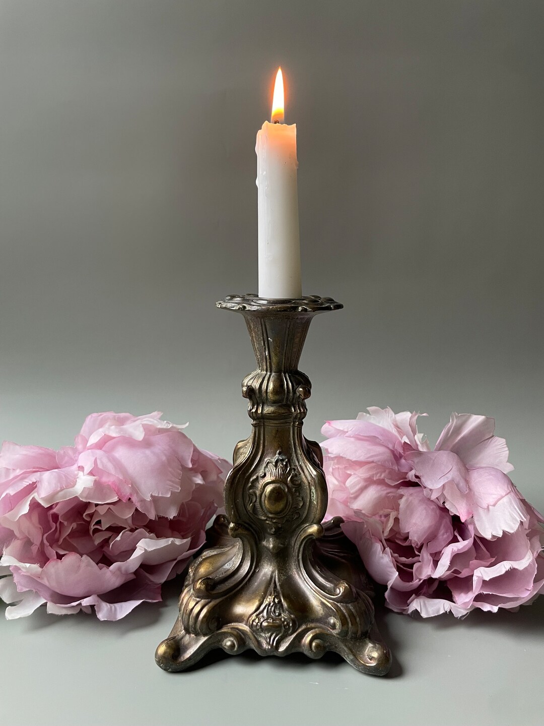 Antique Bronze Candlestick Holder / Ornate Taper Cande Holder Etsy