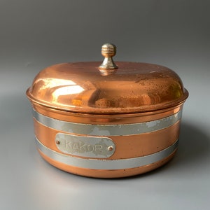 Vintage Swedish DORRA copper bowl / canister / cookie tray / lidded storage box / home decor display / Scandinavian copperware / cake box