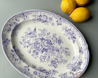 Antique 1900s Swedish Gustavsberg porcelain serving plate / ASIATIC PHEASANTS 1880-1924 / floral transferware / display decor / villeroy