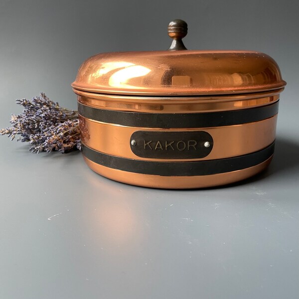 Vintage Swedish DORRA copper bowl / cookie box / lidded storage canister / home decor / display / Scandinavian copperware / cake box /