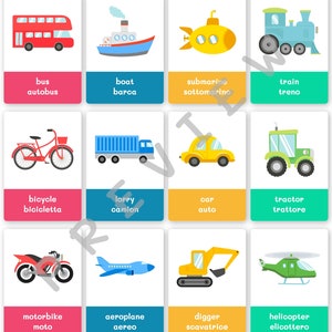 FlashCards de Transporte para Impressão Inglês-Italiano