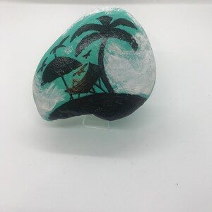 Summer black green hand painted rock