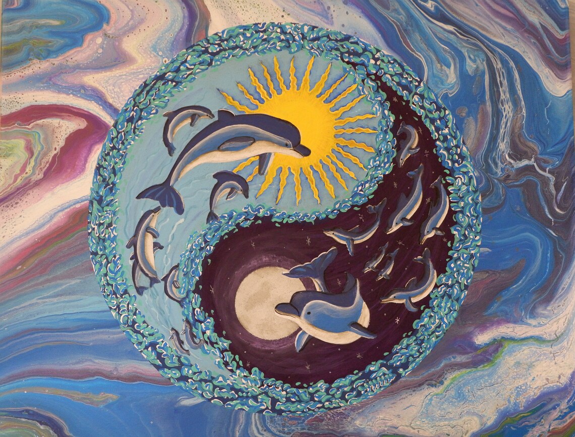 Dolphins swimming around the yin yang Etsy