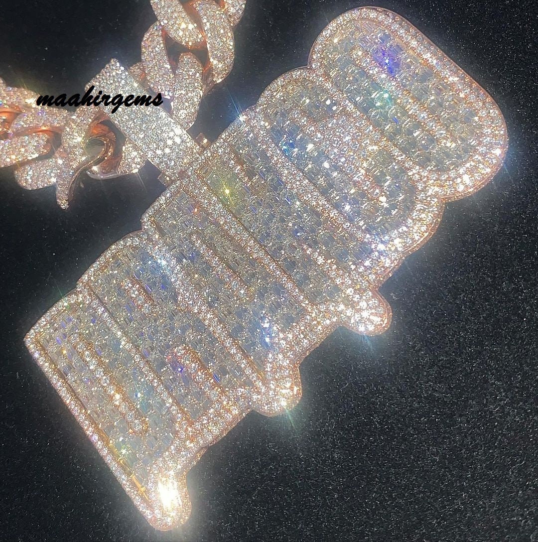 Iced Out Moissanite Pendant Men's Custom Charm 16ctw Etsy