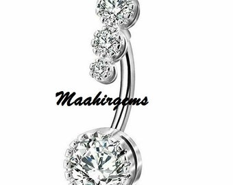 Drop Dangle Crystal Belly Button Ring Navel Piercing Jewelry 14K White Gold Finish for Women's For Gift CZ/Moissanite Diamond