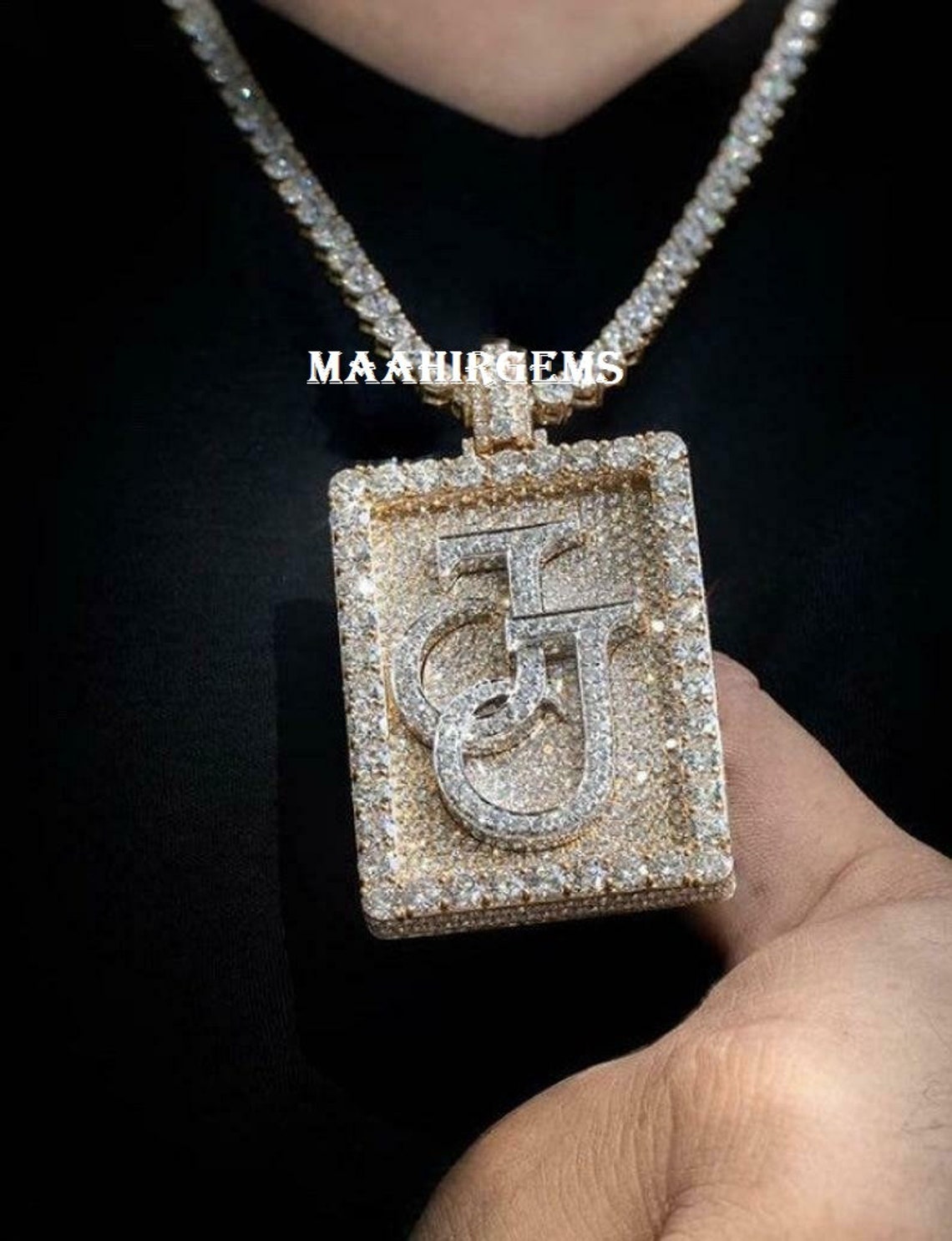 Iced Out Moissanite Pendant Men's Custom Charm 16ctw Etsy
