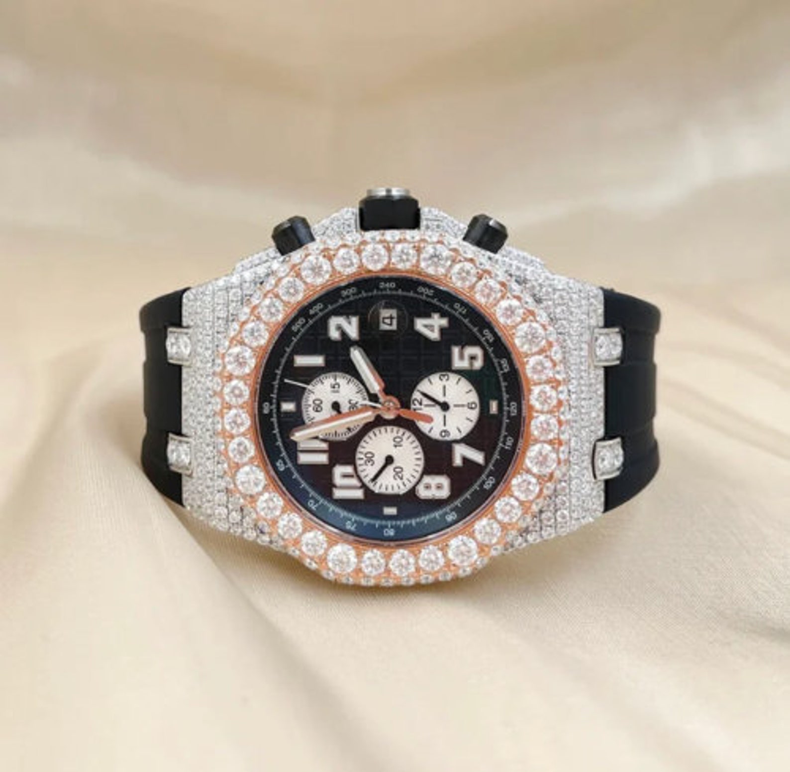 Moissanite Studded Diamond Watch, Hip Hop Watch, Blue Belt Watch, Swiss