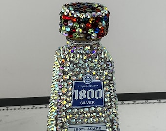 Glam Mini 1800 Glass Tequila Bottle Decanter Bling Crystal Rhinestones Home Decor Bar Decanter Party Shots 50ml