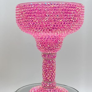 Hot Pink Bedazzled Margarita Glass in Lime Green Rhinestones Party Brides Gift Tequila Drinks Mexican image 1