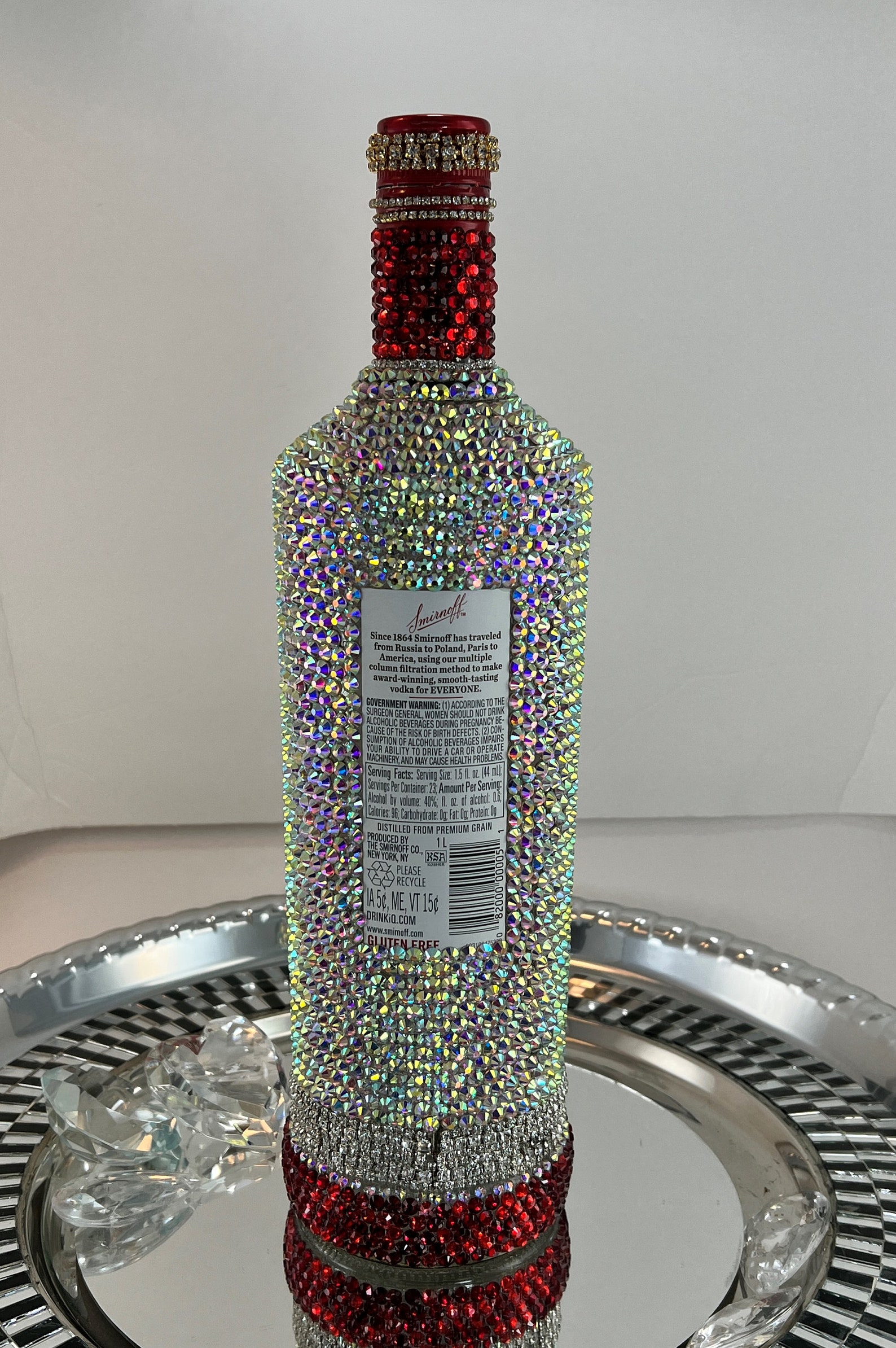 Bedazzled S M I R N O F F Vodka Decanter Glass Bottle Home Decor Bar ...