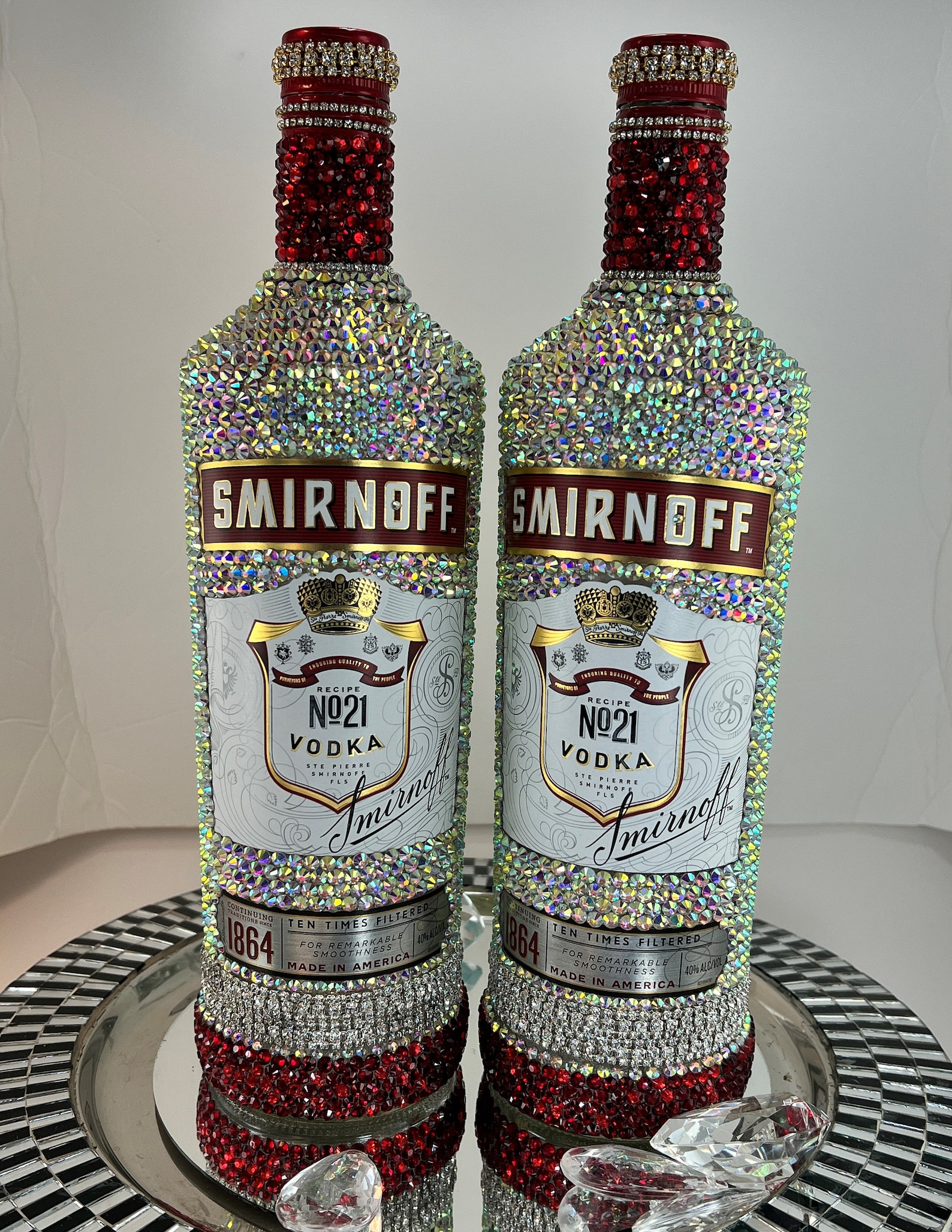 Bedazzled S M I R N O F F Vodka Decanter Glass Bottle Home Decor Bar ...