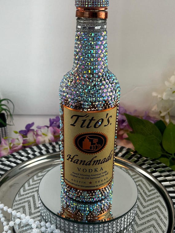 Bling Glam AB Rhinestones Tito Vodka Decanter Bottle 375 Ml Home