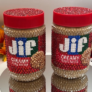 Bling Bedazzled Rhinestone Jar J I F Peanut Butter Kitchen Decor Sandwiches Birthday