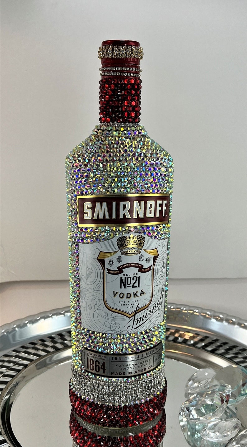 Bedazzled S M I R N O F F Vodka Decanter Glass Bottle Home Decor Bar ...