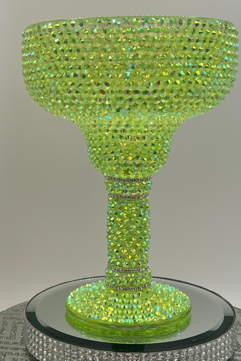 Bling Bedazzled Margarita Glass in Lime Green Rhinestones Party Brides Gift Tequila Drinks Mexican Tequila Bar Cart image 1