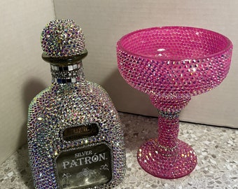 Big Bedazzled P A T R O N Tequila Anejo Bottle Decanter 750ml Bling AB Crystal Rhinestones Bar Decanter Birthday Margaritas aurora borealis
