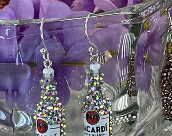 Bedazzled Mini Liquor Bottle Earrings Blinged Rhinestones Pierced Ears Jewelry Barrender Server Waitress 8 pairs to choose!