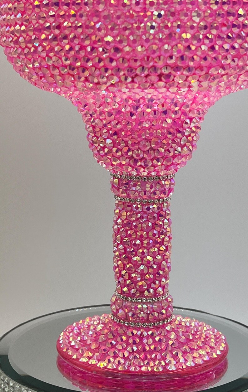 Hot Pink Bedazzled Margarita Glass in Lime Green Rhinestones Party Brides Gift Tequila Drinks Mexican image 3