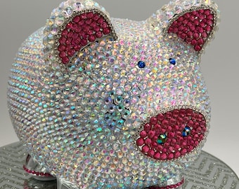 Custom Designed AB Rhinestone Chrome Ceramic Piggy Bank Music Childrens Nursery Gifts Bling Glam Baby Bedroom Bedazzled Gifts