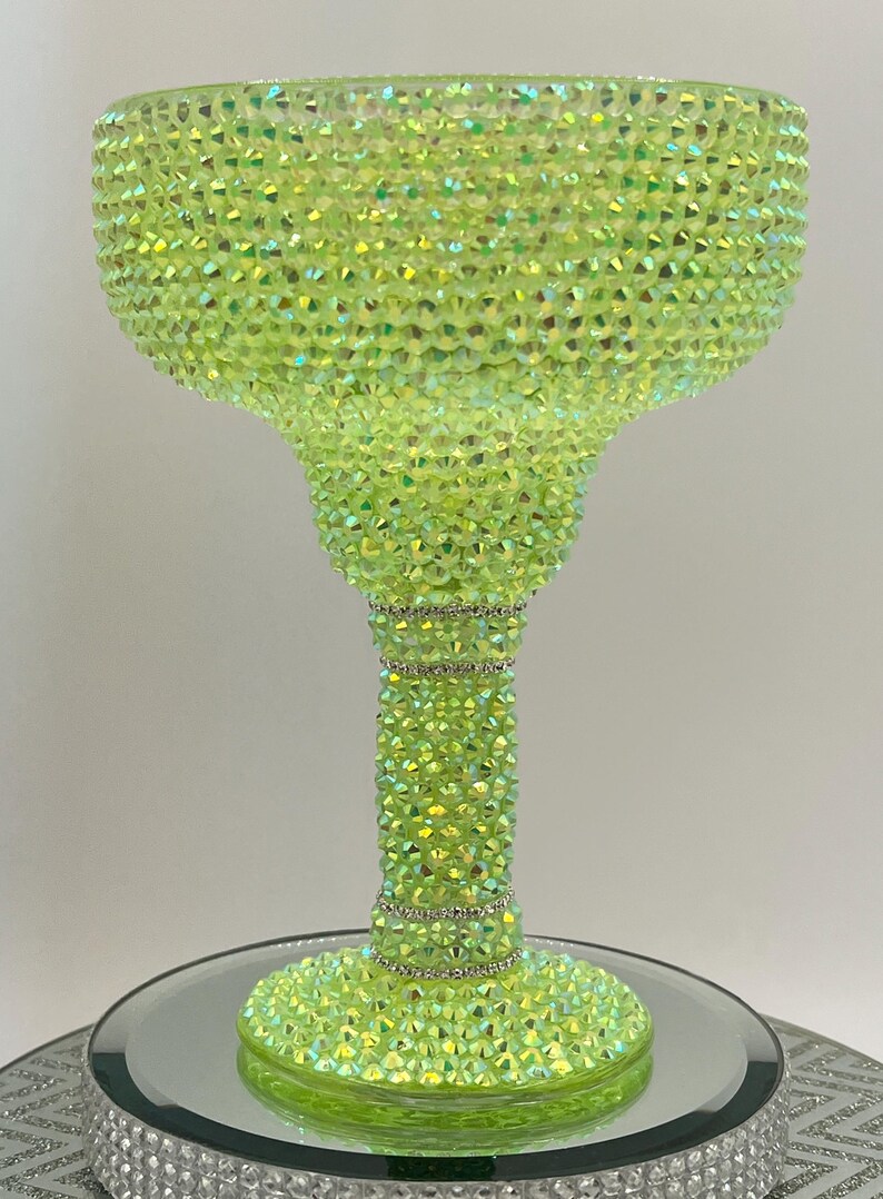 Bling Bedazzled Margarita Glass in Lime Green Rhinestones Party Brides Gift Tequila Drinks Mexican Tequila Bar Cart image 2