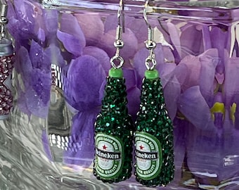Bedazzled Mini Liquor Beer Bottle Earrings Bling Rhinestones Piercing Jewelry watch video! Bartender Server Waitresses Choose style