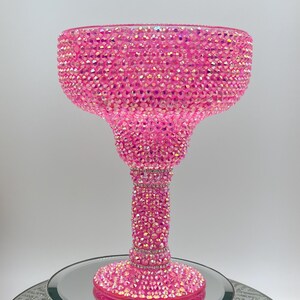Hot Pink Bedazzled Margarita Glass in Lime Green Rhinestones Party Brides Gift Tequila Drinks Mexican image 2