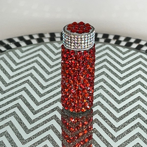 Bedazzled Red Rhinestone New Glass 15 ml pill bottle Medicine stash earrings Oil Bling vitamins jar