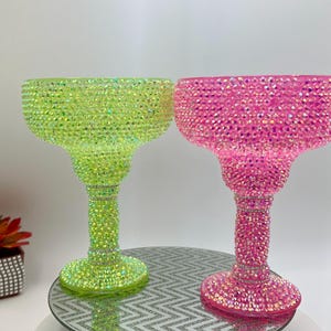 Bling Bedazzled Margarita Glass in Lime Green Rhinestones Party Brides Gift Tequila Drinks Mexican Tequila Bar Cart image 3