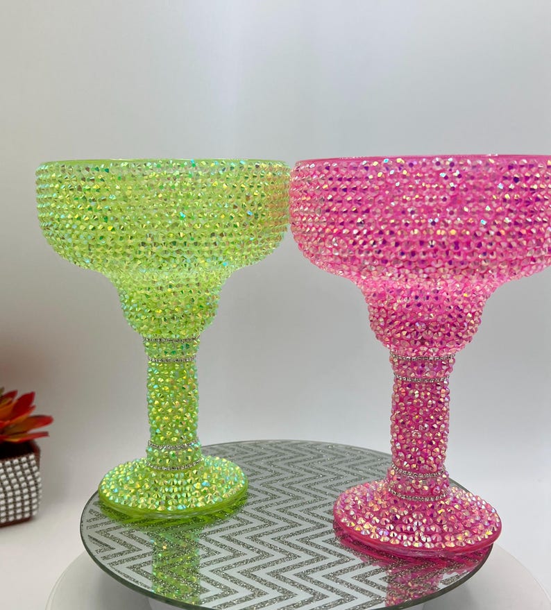 Bling Bedazzled Margarita Glass in Lime Green Rhinestones Party Brides Gift Tequila Drinks Mexican Tequila Bar Cart image 3