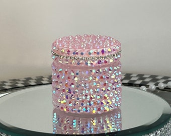Bling Glam AB Rhinestone Pink Pill Stash Jar Container Lotion Jewelry Bling Birthday Engagement