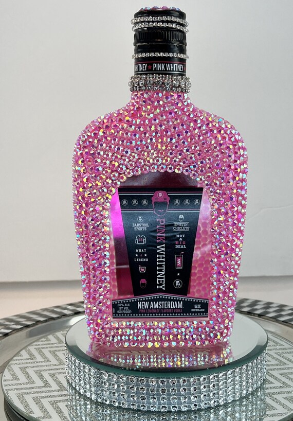 Bling Glam AB Rhinestones Pink Whitney Vodka Decanter Bottle 375