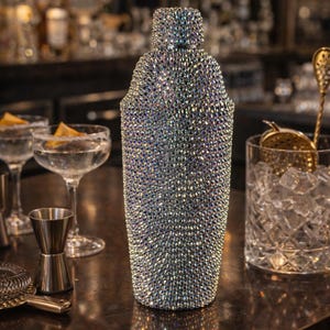 New! 24 oz Bedazzled Stainless Steel AB Crystal Glass Rhinestone Stainless Shaker Drink Mixer cup Bartender Cart Martinis Mixology Margarita