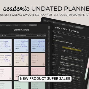Digital Student Planner for College School UNDATED Black, Academic diary, Digital academic Planner, iPad, tablet planner, GoodNotes Planner